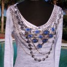 Cache STRETCH SAPPHIRE CHAINS $$$ TEE Top NWT XS/S Burn-Out DRESS UP OR DOWN