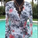 Cache $168 PEEK-A-BOO SHEER KRINKLE WRAP SIDE TIE Top NWT XS/S BLACK WHITE Cache $168 PEEK-A-BOO SHEER KRINKLE WRAP SIDE TIE Top NWT XS/S BLACK WHITE