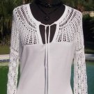 Cache $98 PEEK-A-BOO CROCHET NECK SLEEVES KNIT Top NWT KEY-HOLE STRETCH XS/S/M/L Cache $98 PEEK-A-BOO CROCHET NECK SLEEVES KNIT Top NWT KEY-HOLE STRETCH XS/S/M/L