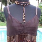 Cache $88 SILK WOOD + BEAD EMBELLISHED STRINGS RUCHED CAMI Top NWT S/M