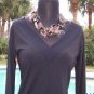 Cache $98 MATTE JERSEY DOUBLE PLUNGING V NECK Top NWT S/M/L+ BANDED BOTTOM
