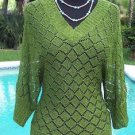Cache $118 GREEN METALLIC PEEK-A-BOO KNIT Top NWT S/M/L BANDED BOTTOM STRETCH