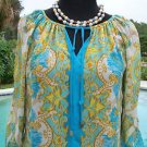 Cache $98 RUCHED PEEK-A-BOO SPLIT SLEEVE Top NWT STRETCH STATUS PRINT XS/S/M/LXL Cache $98 RUCHED PEEK-A-BOO SPLIT SLEEVE Top NWT STRETCH STATUS PRINT XS/S/M/LXL