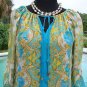 Cache $98 RUCHED PEEK-A-BOO SPLIT SLEEVE Top NWT STRETCH STATUS PRINT XS/S/M/LXL