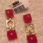Cache $42 EARRINGS NWT PINK ROSE "QUARTZ" GOLD METAL 1 3/4" LONG EVENT WEDDING