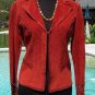 Cache $248 SUEDE LEATHER PEEK-A-BOO CROCHET INSERT Jacket Top NWT XS/S RUST COLO