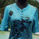 Cache $88 STRETCH ARTSY METALLIC TEE Top NWT S/M ABSTRACT BLING WEAR ALL YEAR