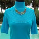 Cache $88 MOC NECK PEEK-A-BOO POINTELLE KNIT STRETCH Top NWT XS/S/M/L OCEAN BLUE