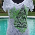 Cache $$$ STRETCH BEAUTY ZEN BUDDAH BURN-OUT TEE Top NWT S/M YUMMY SOFT