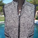 Cache $148 Lined VEST FRONT ZIP Top NWT XS/S/M pLEATHER TRIM BANDED BOTTOM Cache $148 Lined VEST FRONT ZIP Top NWT XS/S/M pLEATHER TRIM BANDED BOTTOM