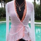 Cache $168 PEEK-A-BOO SHEER KRINKLE WRAP Top NWT XS/S/M/L SELF-BELT STRETCH