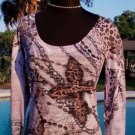 Cache STRETCH LEOPARD CROSS $$$ TEE Top NWT XS/S Chains Burn-Out YUMMY SOFT