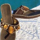 BCBG MAXAZRIA  TIGER-EYE STONES  SUEDE Shoe $225 NIB 5.5 6 FLAT SANDAL THONG