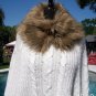 Cache $148 KNIT PONCHO SWEATER NWT XS/S/M STRETCH REMOVABLE Faux FUR COLLAR