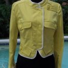 BCBG MAX AZRIA $222 STRETCH Cotton JACKET Top NWT XS 2 Lined YELLOW WHITE TRIM BCBG MAX AZRIA $222 STRETCH Cotton JACKET Top NWT XS 2 Lined YELLOW WHITE TRIM