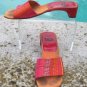 Stuart Weitzman $275 SILK LEATHER Shoe Sandal EUC 7.5 Slide RED ORANGE YELLOW