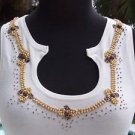 Cache $88 WOOD METALLIC BEAD EMBELLISHED NECK STRETCH Top NEW M/L/XL WINTER WHIT Cache $88 WOOD METALLIC BEAD EMBELLISHED NECK STRETCH Top NEW M/L/XL WINTER WHIT