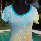 Cache $$$ SUNRISE DIP DYE BURN-OUT TEE Top NWT S/M SHEER ILLUSION YUMMY SOFT