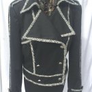 Cache Black Lined Textured B & W Tweed Trim Jacket Top Sz 10 M Double Breast Cache Black Lined Textured B & W Tweed Trim Jacket Top Sz 10 M Double Breast