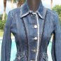 Cache Denim Rhinestone Buttons Jacket Top New 0/2 XS Lace Trim $168 NWT Stretch