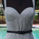 Cache Corset Bustier Lined Belt Tank Top New Size M/L B & W Herringbone $118 NWT