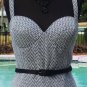 Cache Corset Bustier Lined Belt Tank Top New Size M/L B & W Herringbone $118 NWT
