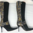 Donald Pliner Black Leather Suede Tortoise Patent Tall Boot Shoe Side Zip 8.5