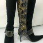 Donald Pliner Black Leather Suede Tortoise Patent Tall Boot Shoe Side Zip 8.5