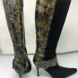 Donald Pliner Black Leather Suede Tortoise Patent Tall Boot Shoe Side Zip 8.5