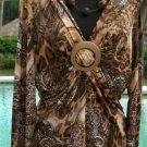 Cache Stretch Animal Print Paisley Ruched Bust O Ring Top NEW Sz L Metallic Kiss Cache Stretch Animal Print Paisley Ruched Bust O Ring Top NEW Sz L Metallic Kiss