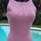 Cache Pearl Bead Encrusted Metallic Pink Top NWT S/M/L Open Back Stretch $88 Cache Pearl Bead Encrusted Metallic Pink Top NWT S/M/L Open Back Stretch $88
