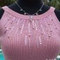 Cache Pearl Bead Encrusted Metallic Pink Top NWT S/M/L Open Back Stretch $88