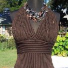 Cache Ruched Ottoman Beaded Halter Top Lined Brown XS/S/M/L Event Club $138 NWT Cache Ruched Ottoman Beaded Halter Top Lined Brown XS/S/M/L Event Club $138 NWT
