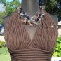 Cache Ruched Ottoman Beaded Halter Top Lined Brown XS/S/M/L Event Club $138 NWT