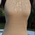 Cache Pearl Bead Encrusted Metallic Halter Top S/M/L Open Back Stretch $88 NWT Cache Pearl Bead Encrusted Metallic Halter Top S/M/L Open Back Stretch $88 NWT