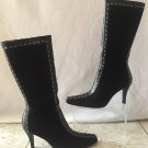 Donald Pliner Black Calf Leather Suede Tall Boot Shoe Side Zip Size 7.5
