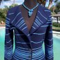 Cache Cotton Blend Top Jacket New XS/S/M Navy and Lght Blue Stripe Stretch $128
