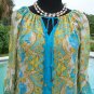 Cache Ruched Peek A Boo Split Sleeve Top Stretch Status Print XS/S/M/LXL $98 NWT