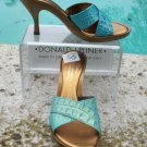 Donald Pliner Couture Metallic Gator Shoe New Turquoise Gold Slide 6.5 $235 NIB