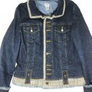 Cache Denim Jacket Rhinestone Buttons New Lined Boucle Tweed Trim Size 10 M NWT Cache Denim Jacket Rhinestone Buttons New Lined Boucle Tweed Trim Size 10 M NWT