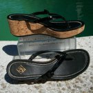 Donald Pliner Couture Cork Wedge Patent Leather Thong Strap Sandal Shoe $285 NIB