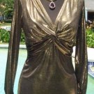 Cache Stretch Dark Gold Metallic Ruched Wrap Top New Size S/M Love Knot $98 NWT