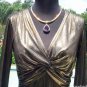 Cache Stretch Dark Gold Metallic Ruched Wrap Top New Size S/M Love Knot $98 NWT