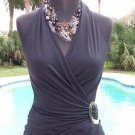 Cache Plung V Stretch Self Belt Mother Of Pearl Faux Wrap Top New XS/S $98 NWT Cache Plung V Stretch Self Belt Mother Of Pearl Faux Wrap Top New XS/S $98 NWT