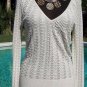 Cache Luxe Midnight Blue Metallic Double Plunging V Top XS/S/M Stretch $98 NWT