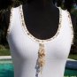 Cache Sea Shells Beads Embellished Stretch Rib Knit Tee Top New Sz S/M/L $88 NWT
