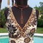Cache Double Plunging V Neck Linen Embellished Top New 4/6/8 S/M Lined $138 NWT