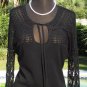 Cache Peek A Boo Crochet Neck Sleeves Knit Top Key Hole Stretch Sz S/M/L NWT $98