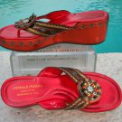 Donald Pliner Couture Metallic Leather Beaded Peace Wedge Thong Shoe $345 NIB