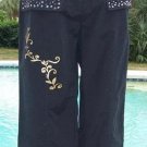 Cache Zen Rhinestone Pockets Metallic Design Crop Pant New 0/2/4/6 XS/S $138 NWT